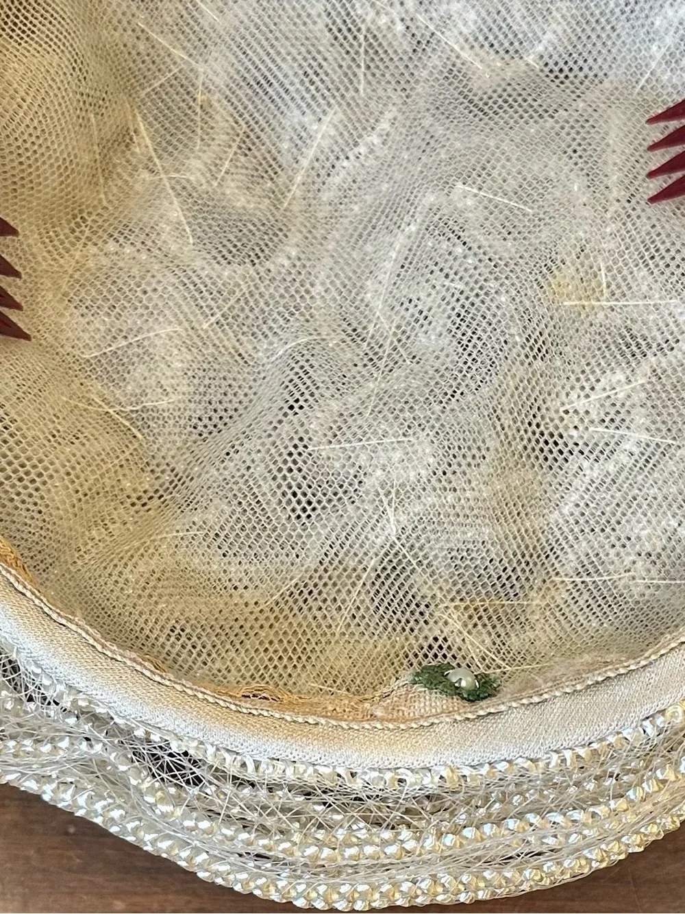 🌟HP🌟VTG 1950s Cream Celluloid Mesh Pearl-Look Wedding Toque Hat ChapeauxOriginal - Picture 12 of 12